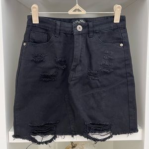 Tiger Mist: Black Ripped Denim Mini Skirt